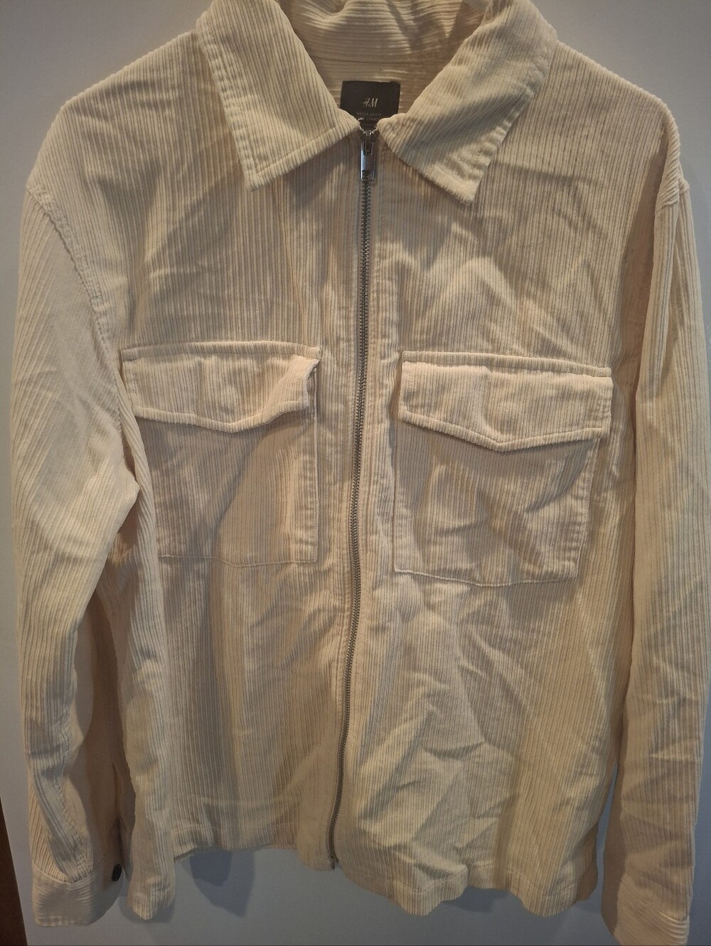 H&M Light Beige Corduroy Zip-Front Shirt Jacket